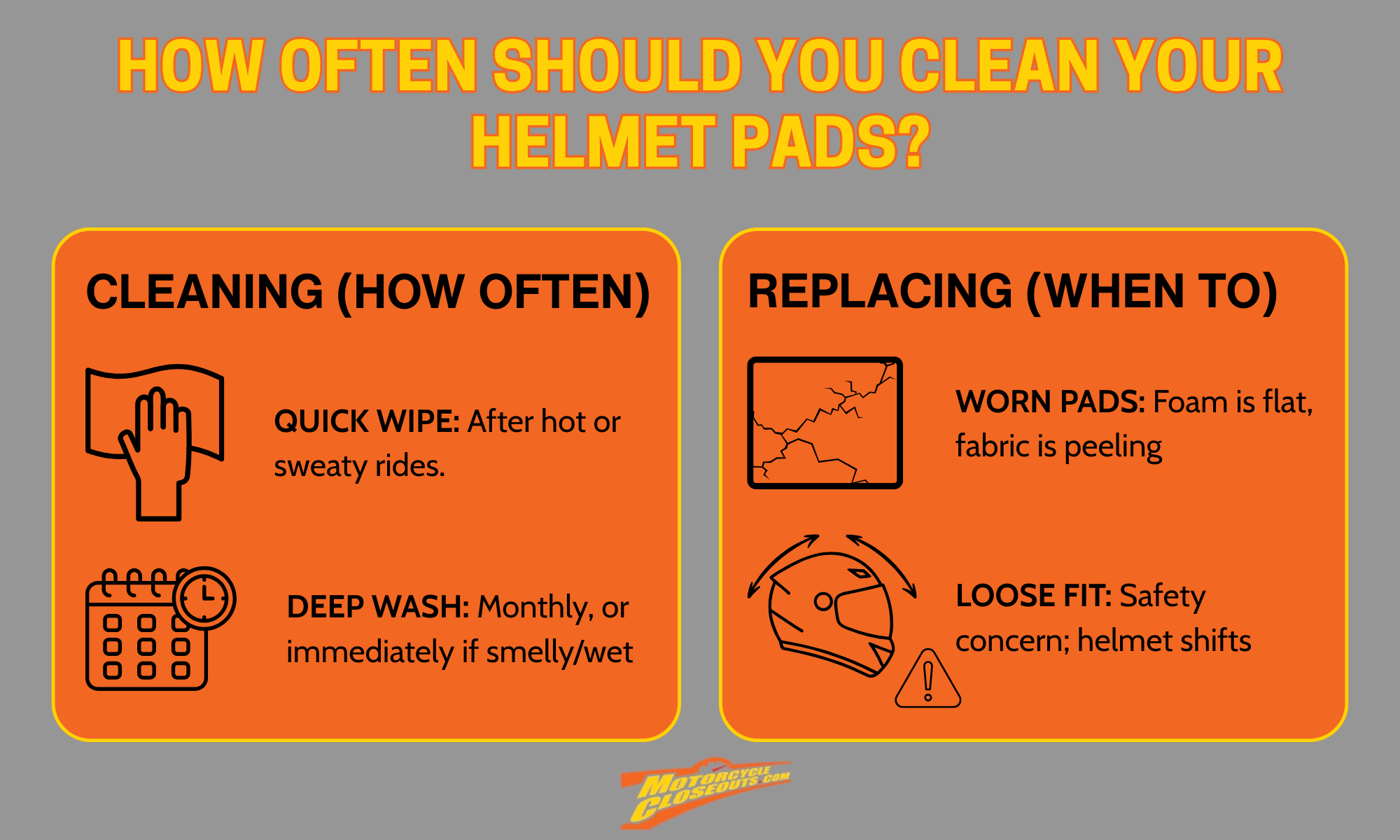 infographic on how often to clean your helmet pads