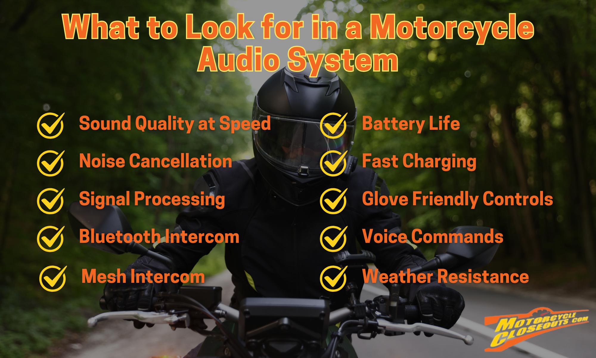 what to look for in a motorcycle audio helmet audio system infographic